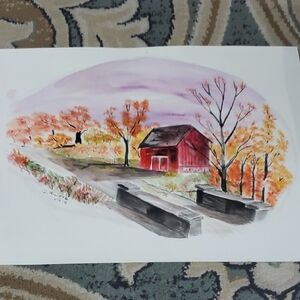Autumn Landscape Watercolor Painting